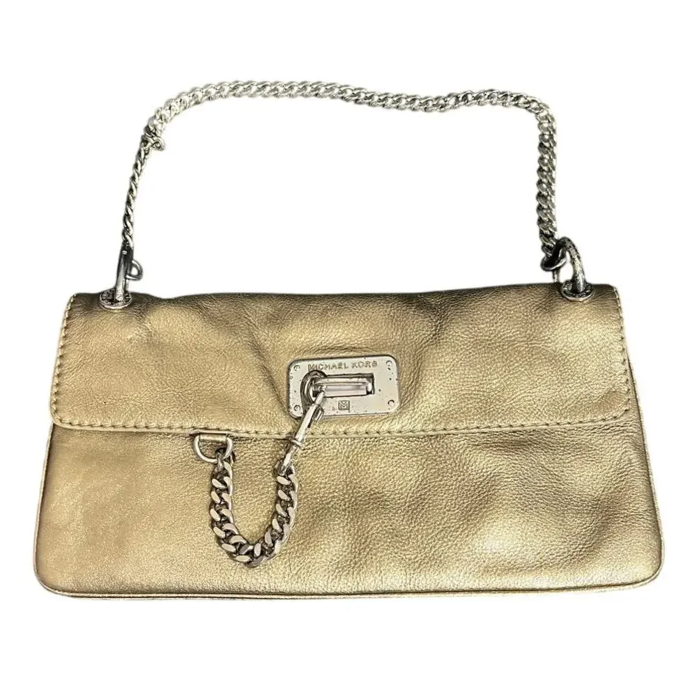 MICHAEL KORS VINTAGE Champagne color and metallic chain‎ shoulder bag / clutch